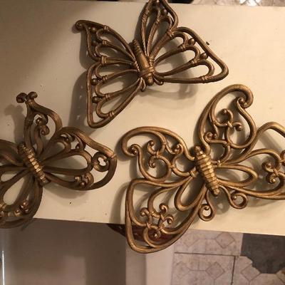 Set of 3 Vintage Plastic gold Butterflies