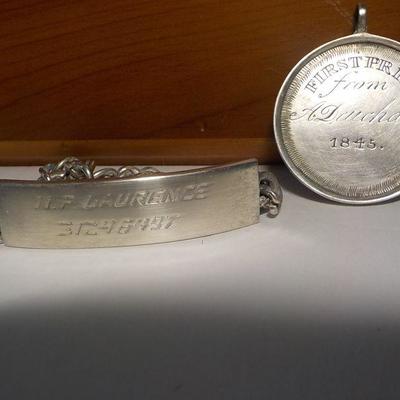 Collector First Prize 1848 medallion and Military WW2 ID bracelet.