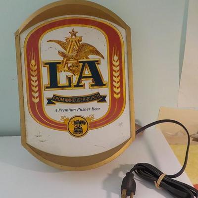 Vintage Beer sign/ LA Lager/ Anhauser Busch.