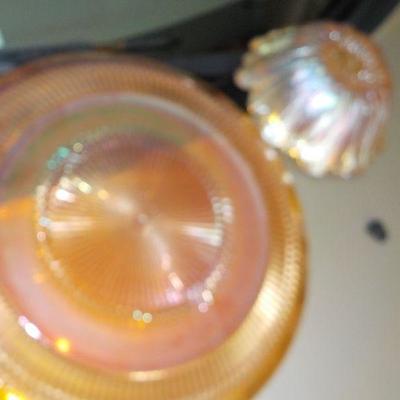 Carnival Glass charger plate and candy bowl.