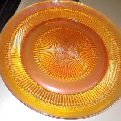 Carnival Glass charger plate and candy bowl.