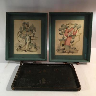 Lot 32 - Vintage Asian Art And Tray