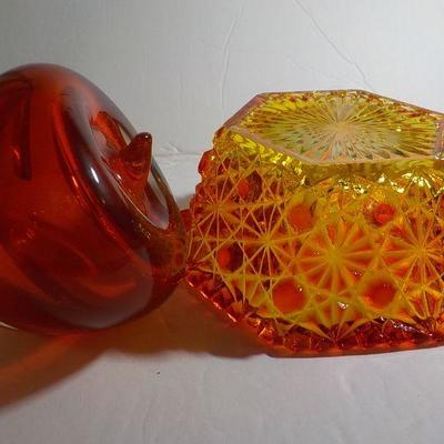 Glass Apple paper weight and Carnival Glass Red Candy dish (rare).