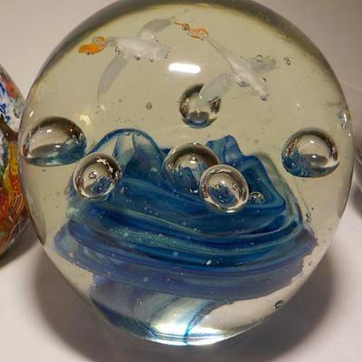  3 - decorated paper weights, murano and stien.