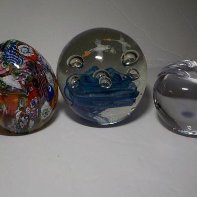  3 - decorated paper weights, murano and stien.