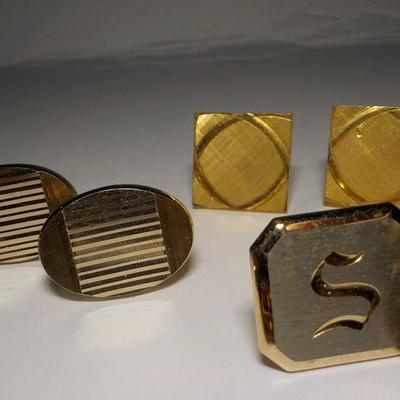 5 sets of mens cuff links and tie clasps.