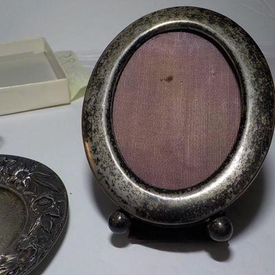 Scrimshaw Sea going Necklace, 1800's sterling cup/Saucer and frame.