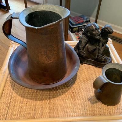 Antique Copper Pitcher and Basin Lot