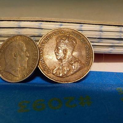 3 British coins king George V1-1941 5 cent/1909 3 cent/ 1921 one cent.