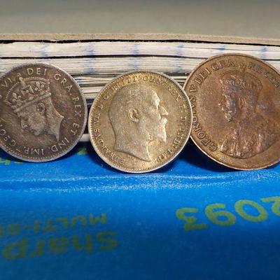 3 British coins king George V1-1941 5 cent/1909 3 cent/ 1921 one cent.