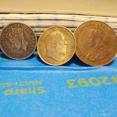3 British coins king George V1-1941 5 cent/1909 3 cent/ 1921 one cent.