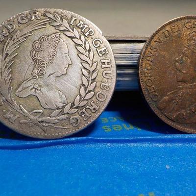 1763 IMP. Gehuboreg Coin and 1928 Canadian one cent.