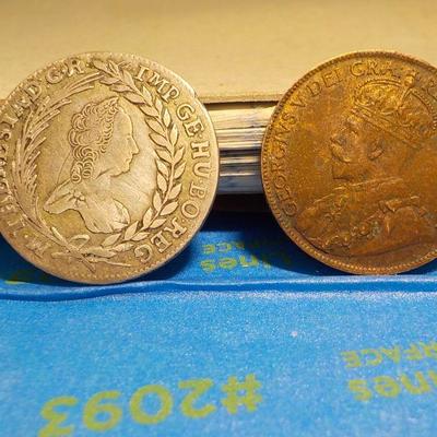 1763 IMP. Gehuboreg Coin and 1928 Canadian one cent.
