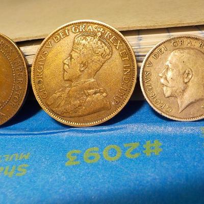 English six pence 1914, 2- canada one cents 1909, 1912.