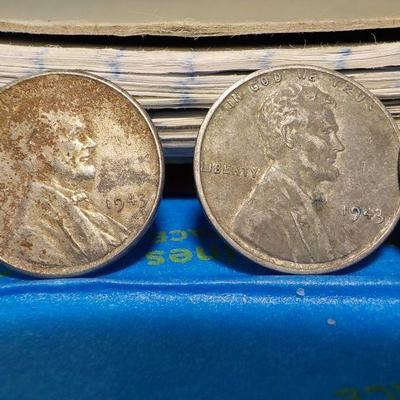 2- 1943 steel pennies and 3- Roosevelt dimes .