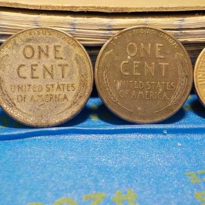 2- 1943 steel pennies and 3- Roosevelt dimes .