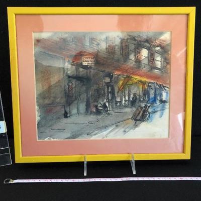 Mid Century Original Watercolor Street Scene "Coopers Barber Shop"