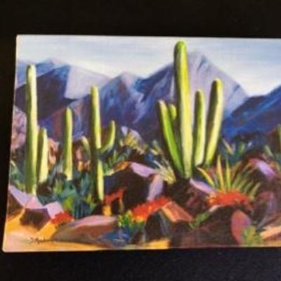 Lot of Four Mexican Glass Cactus Beer Mugs & Four Hot Pepper Margarita Glasses & Dana Madras Print