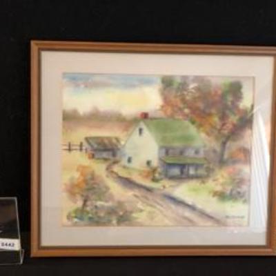 Vintage Farmhouse Scene Original Watercolor Signed S. Dodge