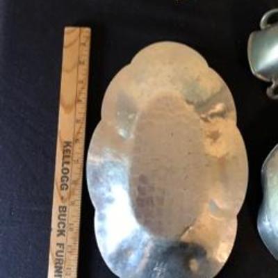 Antique Frame & Vintage Pewter Metal Lot Tray & Cups