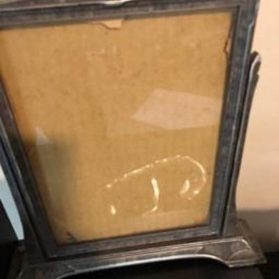 Antique Frame & Vintage Pewter Metal Lot Tray & Cups