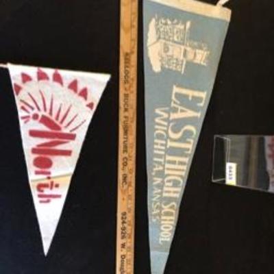 Very Cool Vintage Wichita, KS High School Pennants North & East High Redskins & Blue Aces