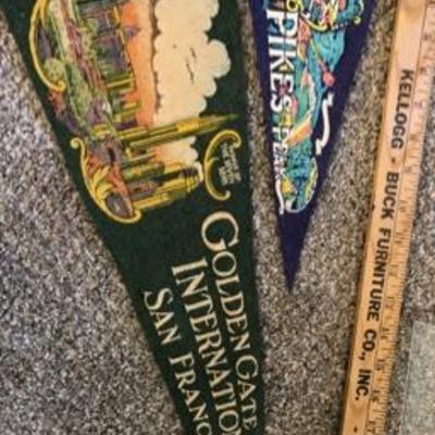 Vintage Souvenier Pennants Lot: Golden Gate Bridge San Fran & Pikes Peak