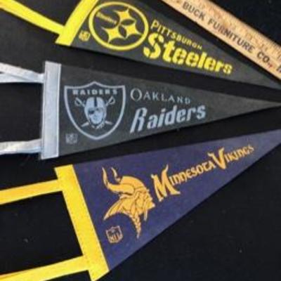Super Cool Lot of Three Vintage NFL Felt Pennants Steelers Raiders Vikings