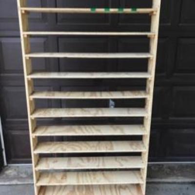 Large Wooden Shelving Unit On Rollers 6' Tall