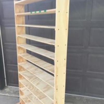 Large Wooden Shelving Unit On Rollers 6' Tall