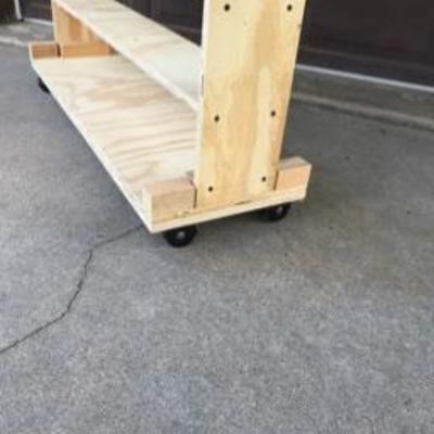 Large Wooden Shelving Unit On Rollers 6' Tall