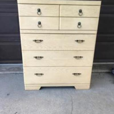 Mid Century Blonde Oak Chest of Drawers Dresser