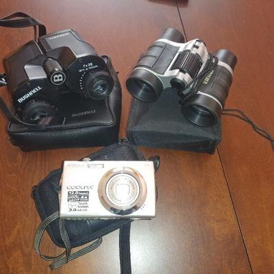 Lot binoculars and camera