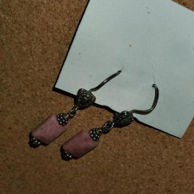 925 Sterling silver Pink Stone earrings 