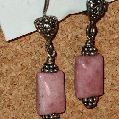 925 Sterling silver Pink Stone earrings 