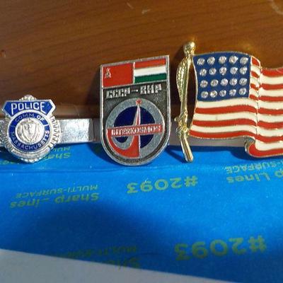 3 - Cool pins Russian, USA, and Ma. police tie clip.