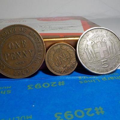 3- collector coins Indian head, British Coin, Egypt all 1900's.