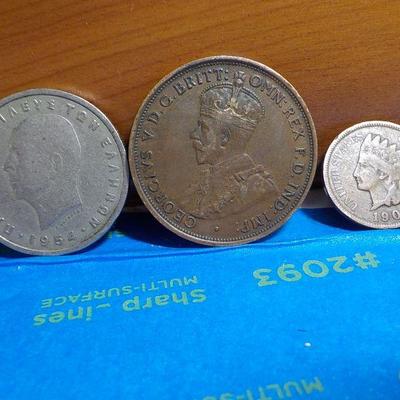 3- collector coins Indian head, British Coin, Egypt all 1900's.