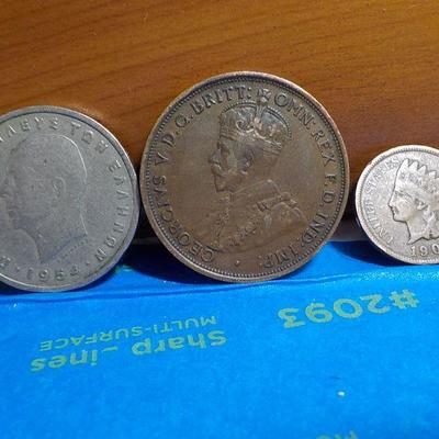 3- collector coins Indian head, British Coin, Egypt all 1900's.