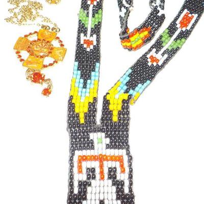 Native American Beaded Necklace, Danish cross necklace & prayer pin.
