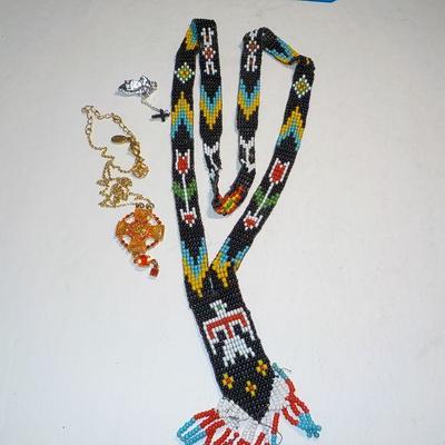 Native American Beaded Necklace, Danish cross necklace & prayer pin.