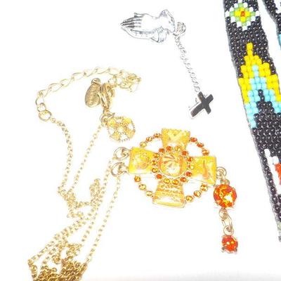 Native American Beaded Necklace, Danish cross necklace & prayer pin.