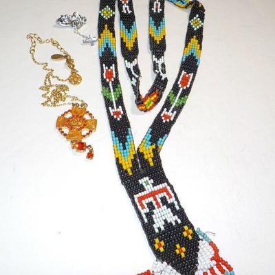 Native American Beaded Necklace, Danish cross necklace & prayer pin.