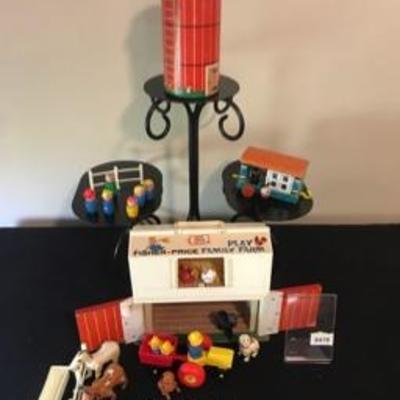Vintage 1960's Fischer Price Farm Playset With Silo & Plenty of Figures!