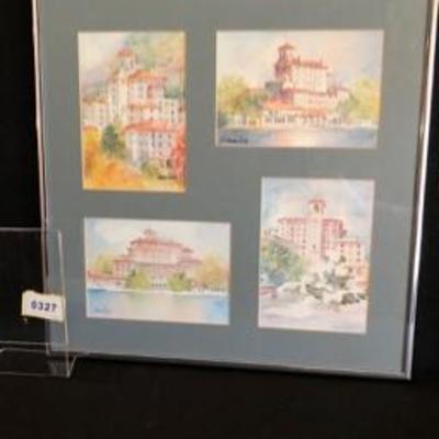 Framed Grouping of 4 Lora Coley Watercolor Sketches of the Broadmoore