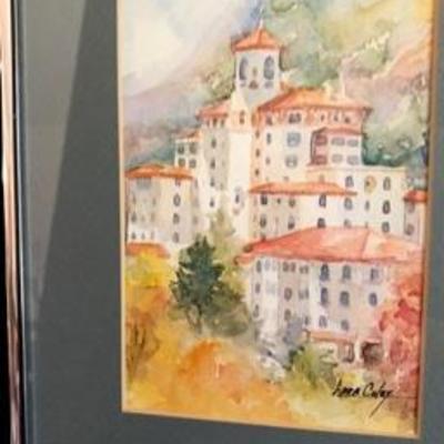 Framed Grouping of 4 Lora Coley Watercolor Sketches of the Broadmoore