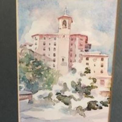 Framed Grouping of 4 Lora Coley Watercolor Sketches of the Broadmoore