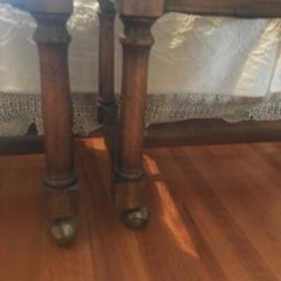 Two Matching Pillow-Top Uphosltered Rolling Walnut Bench Seats by Globe