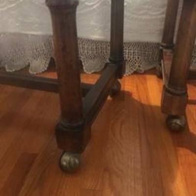 Two Matching Pillow-Top Uphosltered Rolling Walnut Bench Seats by Globe
