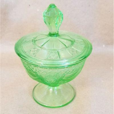 Lot #35  Depression Glass Sugar Bowl with Lid